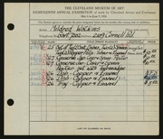Entry card for Watkins, Mildred for the 1936 May Show.