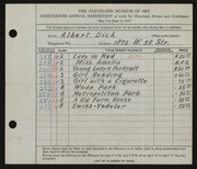 Entry card for Dick, John Albert for the 1937 May Show.