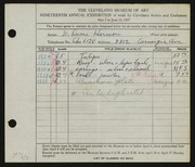 Entry card for Harmon, Walter Duane for the 1937 May Show.