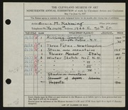 Entry card for Rahming, Grace Martin. for the 1937 May Show.