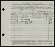 Entry card for Czek, John M. for the 1938 May Show.