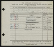 Entry card for Haff, Robert J. for the 1938 May Show.