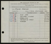Entry card for Kaplan, David for the 1938 May Show.