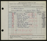 Entry card for Ayars, Alice A. for the 1939 May Show.