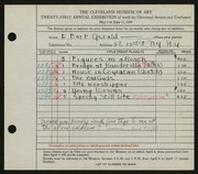 Entry card for Gerald, Elizabeth Bart for the 1939 May Show.