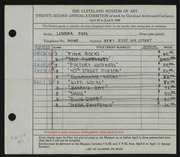 Entry card for Fees, Lenora for the 1940 May Show.