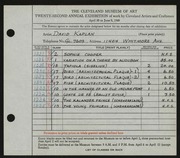 Entry card for Kaplan, David for the 1940 May Show.