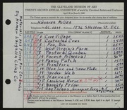 Entry card for Miller, H. Garver, and Homer Laughlin China Company for the 1940 May Show.