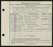 Entry card for Bates, Kenneth F. for the 1941 May Show.