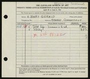 Entry card for Gerald, Elizabeth Bart for the 1941 May Show.