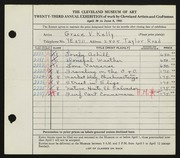 Entry card for Kelly, Grace Veronica for the 1941 May Show.