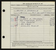 Entry card for Lawrence, Walter E. for the 1941 May Show.