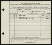Entry card for Morrow, Robert for the 1941 May Show.