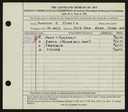 Entry card for Peretz, Dorothy C. for the 1941 May Show.