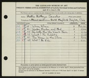 Entry card for Sessler, Hattie Kathryn for the 1941 May Show.