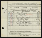 Entry card for Ersek, Joseph Francis for the 1942 May Show.