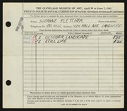 Entry card for Fletcher, Suzanne for the 1942 May Show.