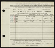 Entry card for Lawrence, Carl L. for the 1942 May Show.