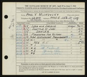 Entry card for Miskovsky, Paul V. for the 1942 May Show.