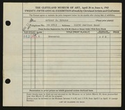Entry card for Brooks, Arthur D. for the 1943 May Show.