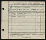 Entry card for Lipstreu, Kenneth J. for the 1943 May Show.