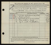 Entry card for Motts, Alicia Sundt for the 1943 May Show.