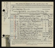 Entry card for Rood, Nana W. for the 1943 May Show.