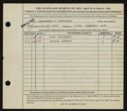 Entry card for Zamiska, Leonard for the 1943 May Show.