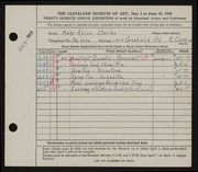 Entry card for Brooks, Mary Alice for the 1945 May Show.