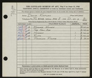 Entry card for Kaplan, David for the 1948 May Show.