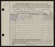 Entry card for Epstein, Marion Miller for the 1949 May Show.