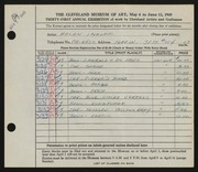 Entry card for Imhoff, Helen for the 1949 May Show.