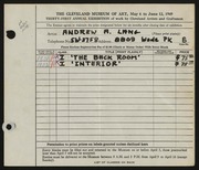 Entry card for Lang, Andrew A. for the 1949 May Show.
