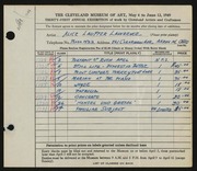 Entry card for Lawrence, Alice Lauffer for the 1949 May Show.
