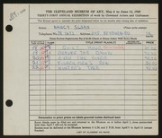 Entry card for Sloan, Nancy for the 1949 May Show.