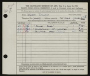 Entry card for Dillon, James Arthur for the 1951 May Show.