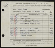 Entry card for Eiber, Jane for the 1951 May Show.