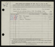 Entry card for Landis, Joan for the 1951 May Show.