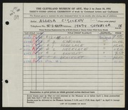 Entry card for O'Sickey, Algesa for the 1951 May Show.
