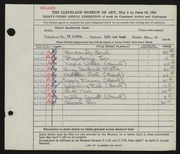 Entry card for Rood, Frank Woodworth for the 1951 May Show.