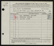 Entry card for Winebrenner, Calvin for the 1951 May Show.