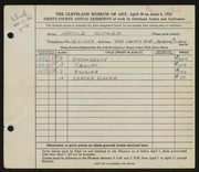Entry card for Kitner, Harold for the 1952 May Show.