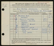 Entry card for Lawrence, Alice Lauffer for the 1952 May Show.