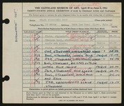 Entry card for Rood, Frank Woodworth for the 1952 May Show.