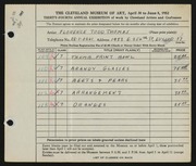 Entry card for Thomas, Florence Todd for the 1952 May Show.