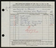 Entry card for Bejcek, Harold L. for the 1953 May Show.