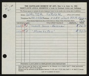 Entry card for Gbur, Walter for the 1953 May Show.
