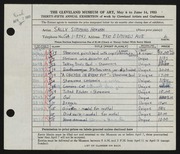 Entry card for Horvath, Sally Simmons for the 1953 May Show.