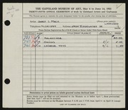 Entry card for Mack, Janet L. for the 1953 May Show.