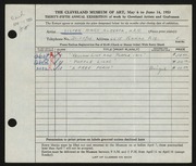 Entry card for Sister Mary Alberta for the 1953 May Show.